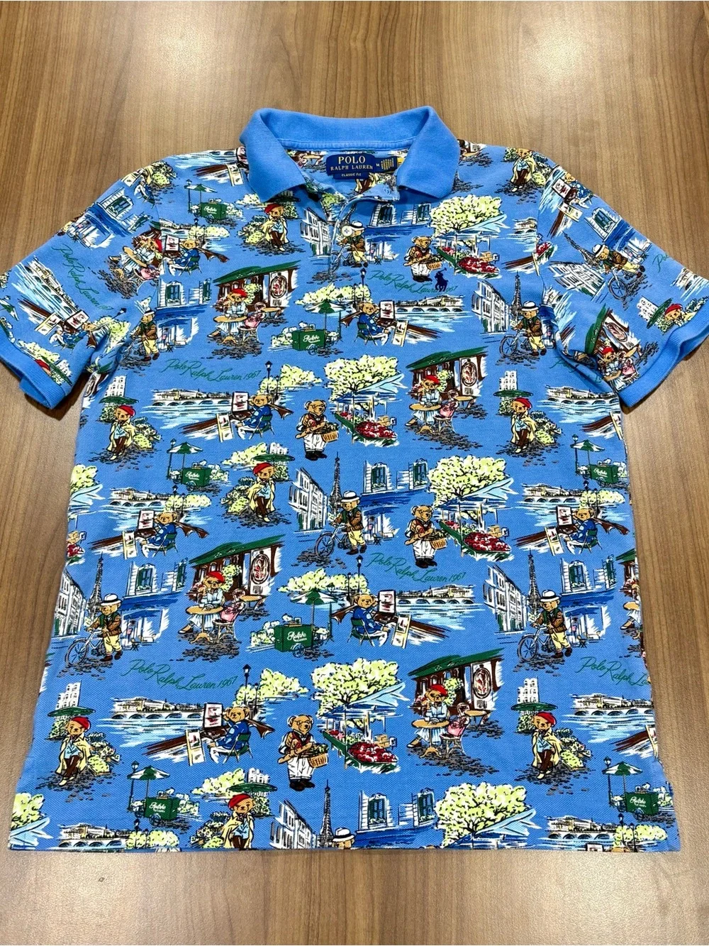 Polo Ralph Lauren Polo Bear Paris All-Over Print Mesh Polo Shirt - Men's Size M